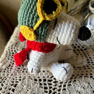 Crochet Handmade Aviator Snoopy inspired Dog Toy - Green, Red, White new 6”